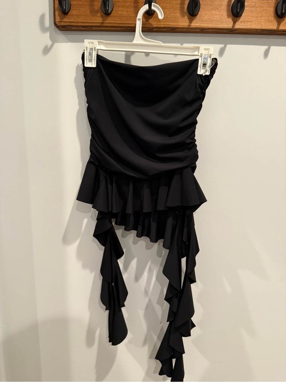 LC Asymmetrical Black Ruffled Women's Top